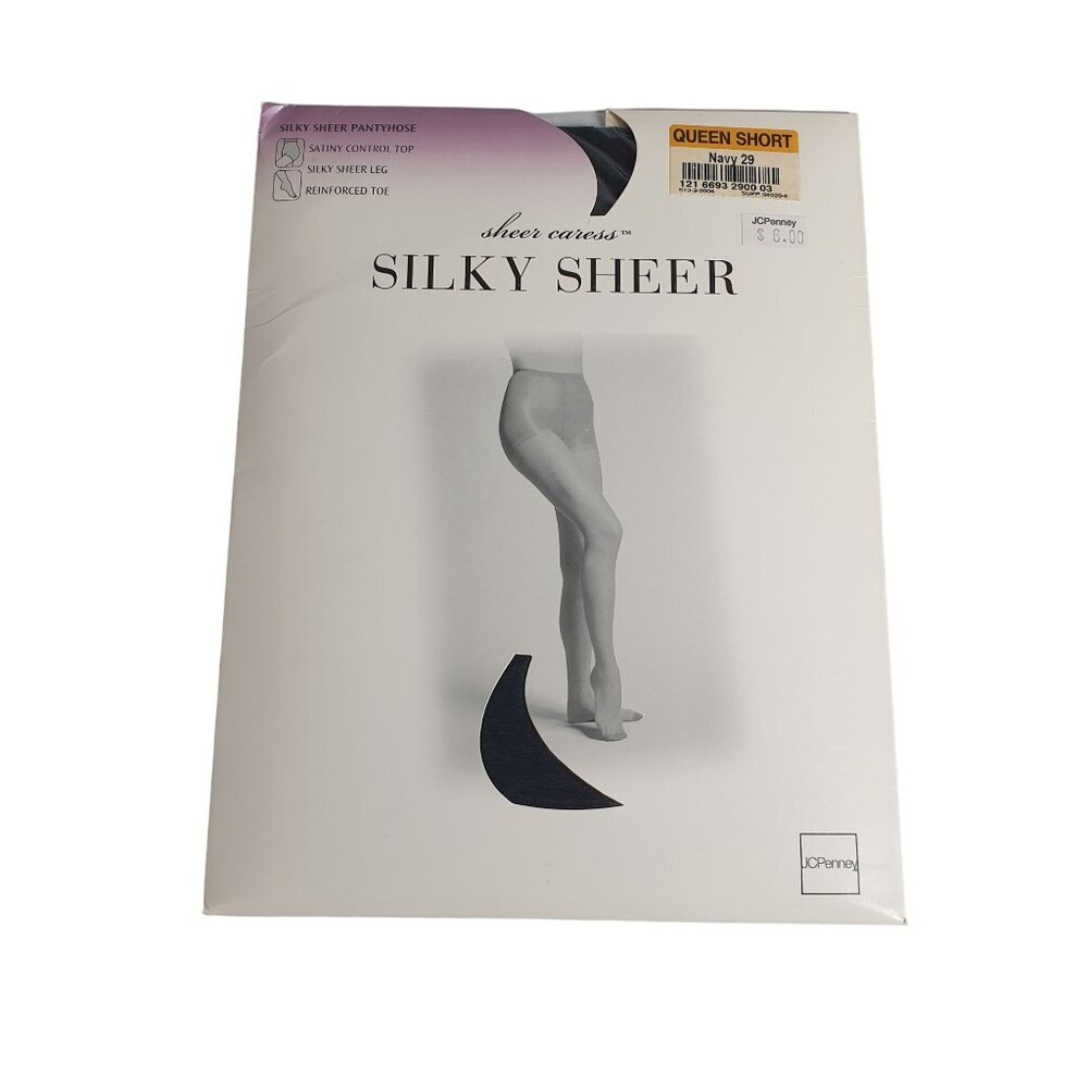 Silky Sheer Control Top Pantyhose Queen Short Navy 29 Reinforced Toe JCPenney
